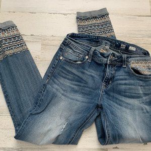 MISS ME Jeans 27 Signature Cuffed Skinny Rhinestone Studs Embroidered MP8542AK5